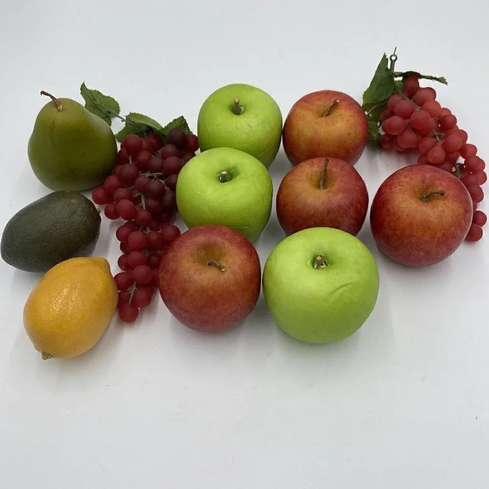 Vintage Lot of 12 Plastic Fruit Grapes Apple Pears Lemon Lime Faux Crafts